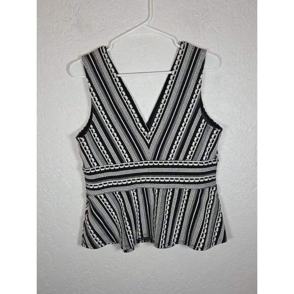 Vanessa Virginia Anthropologie Black & White V-Neck Upton Peplum Cropped Large - Picture 4 of 5